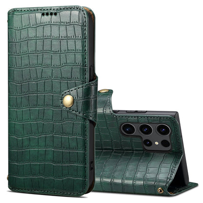 Samsung Galaxy S23 Ultra 5G Denior Leather Case - Crocodile Texture with Oil Edge, Wallet & Kickstand Features