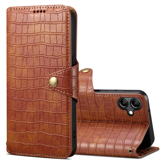 Samsung Galaxy A05 Denior Leather Case - Crocodile Texture with Oil Edge, Wallet & Kickstand Features