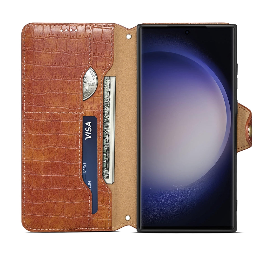 Samsung Galaxy A05 Denior Leather Case - Crocodile Texture with Oil Edge, Wallet & Kickstand Features