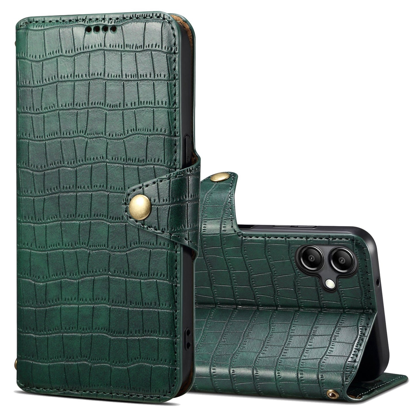 Samsung Galaxy A05 Denior Leather Case - Crocodile Texture with Oil Edge, Wallet & Kickstand Features