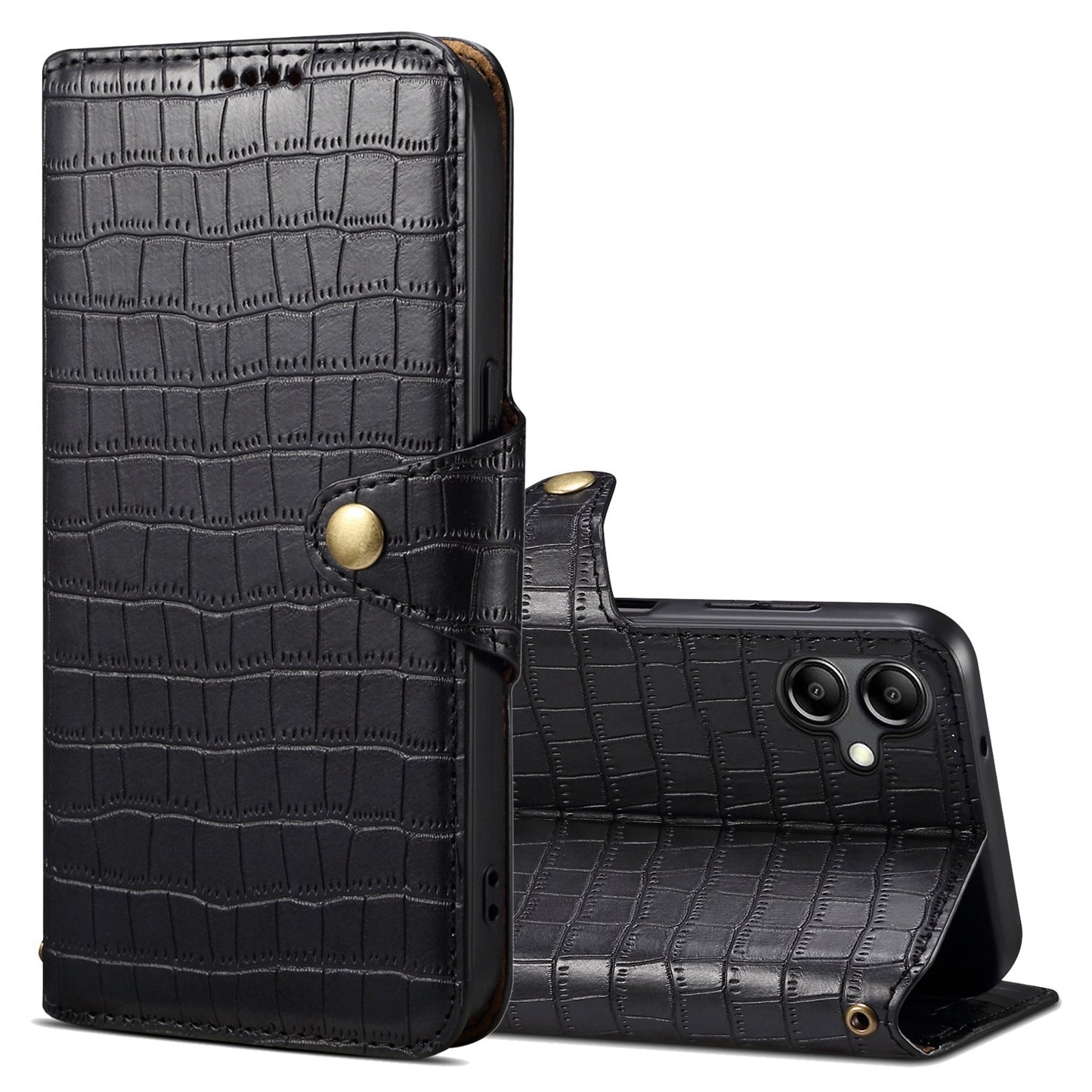 Samsung Galaxy A05 Denior Leather Case - Crocodile Texture with Oil Edge, Wallet & Kickstand Features
