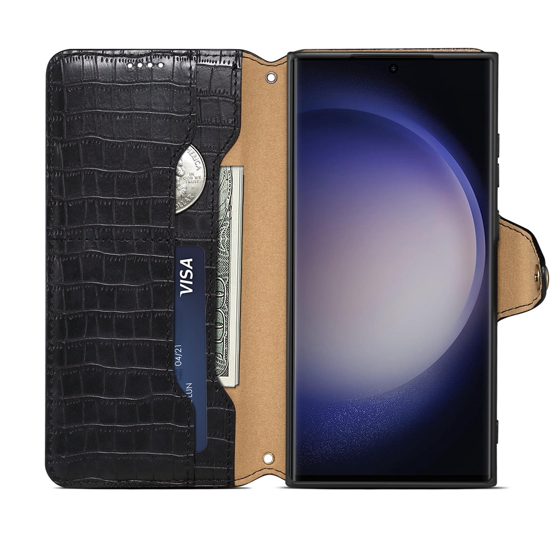 Samsung Galaxy A05 Denior Leather Case - Crocodile Texture with Oil Edge, Wallet & Kickstand Features