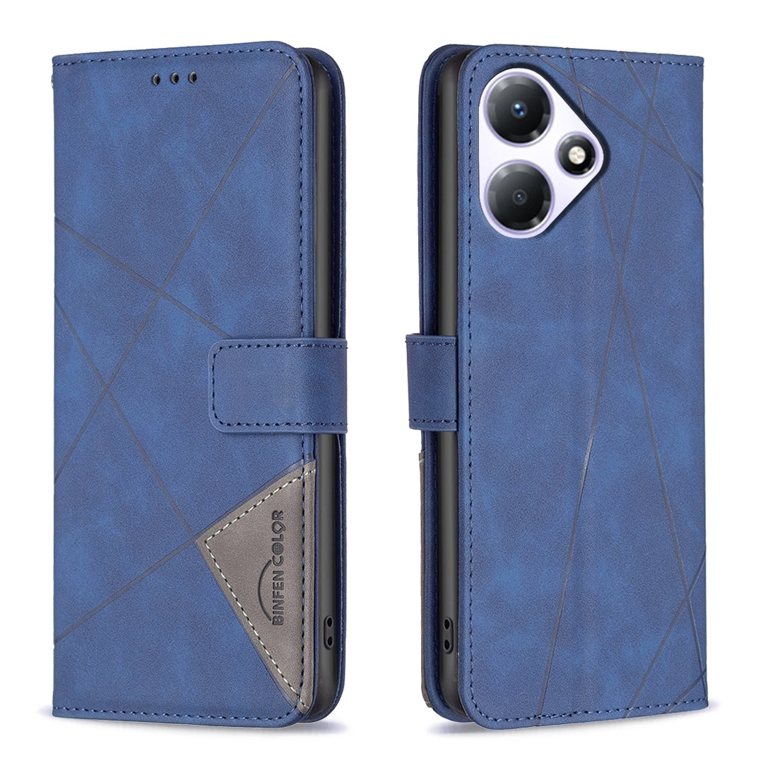 Infinix Hot 30 Play NFC Rhombus Texture Leather Phone Case with Magnetic Buckle and Card Holder