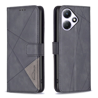 Infinix Hot 30 Play NFC Rhombus Texture Leather Phone Case with Magnetic Buckle and Card Holder