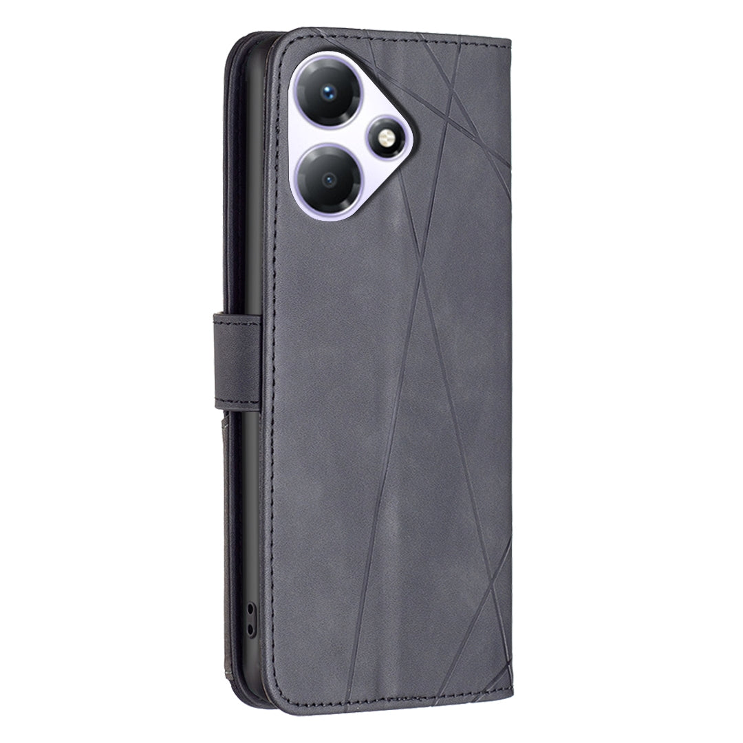 Infinix Hot 30 Play NFC Rhombus Texture Leather Phone Case with Magnetic Buckle and Card Holder