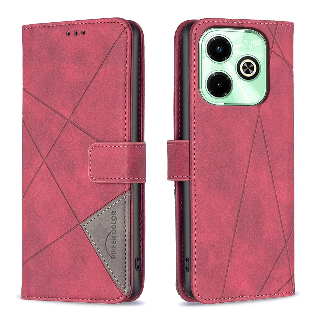 Infinix Hot 40i Rhombus Texture Leather Phone Case with Magnetic Buckle and Card Holder