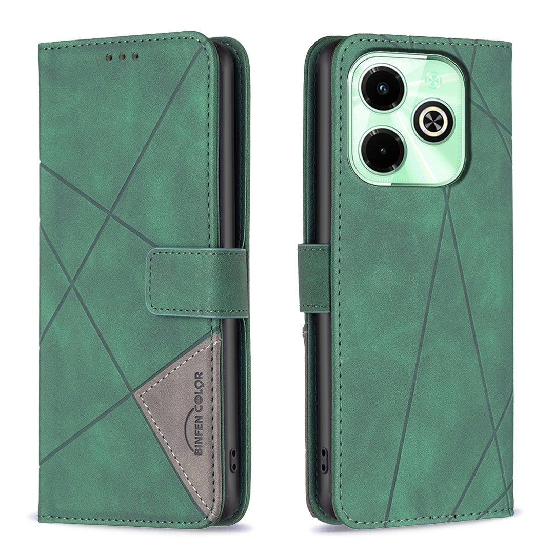 Infinix Hot 40i Rhombus Texture Leather Phone Case with Magnetic Buckle and Card Holder