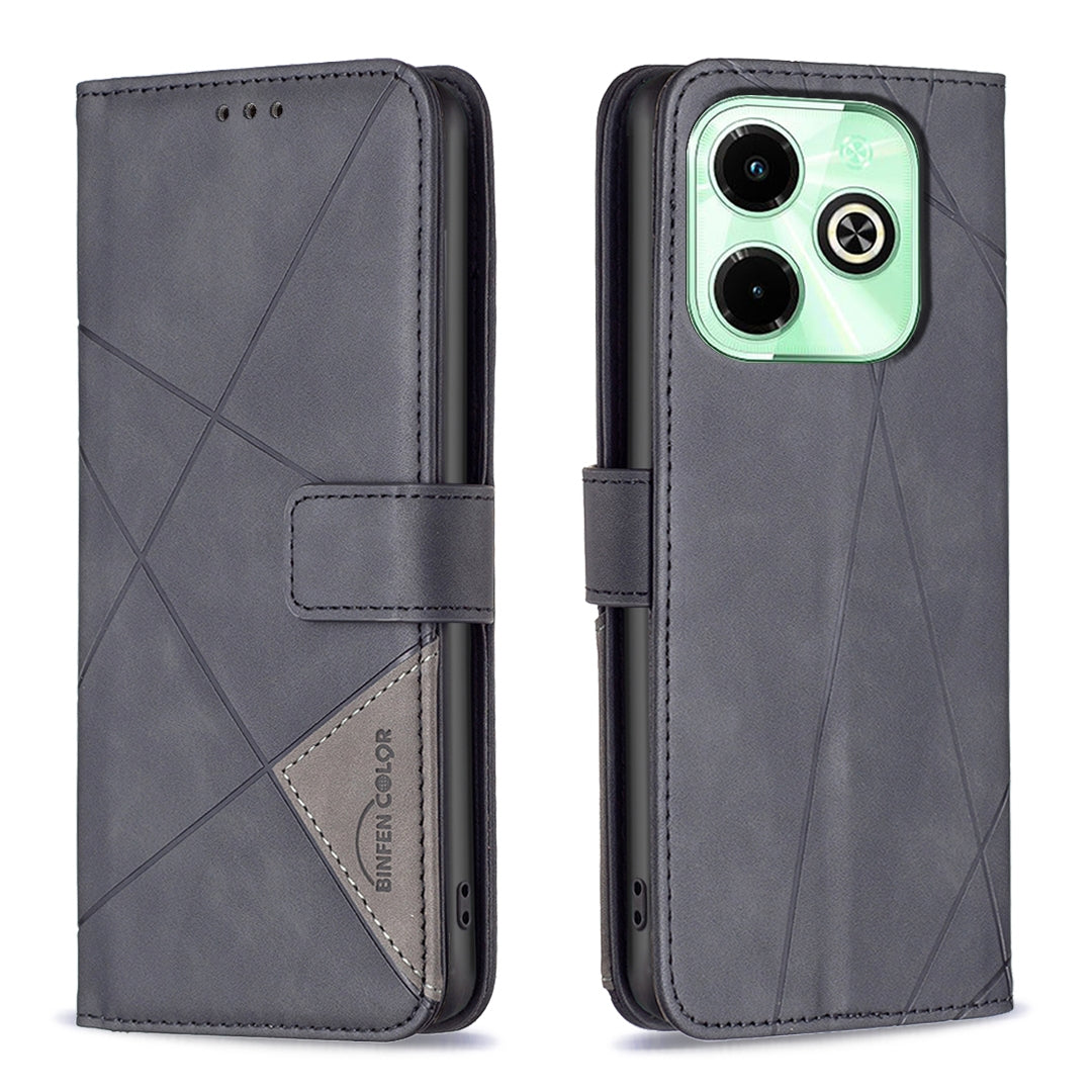 Infinix Hot 40i Rhombus Texture Leather Phone Case with Magnetic Buckle and Card Holder