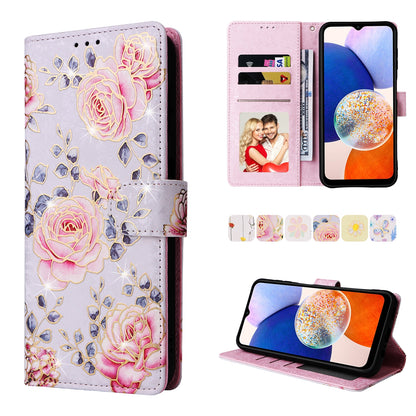 Samsung Galaxy A15 5G Luxury Bronzing Leather Case - Floral RFID Wallet Cover with Stand & Card Slots