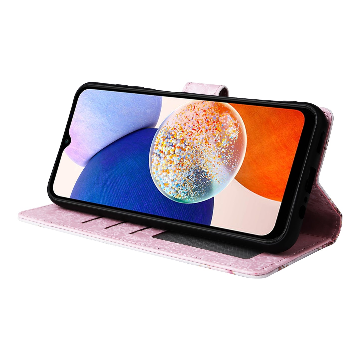 Samsung Galaxy A15 5G Luxury Bronzing Leather Case - Floral RFID Wallet Cover with Stand & Card Slots