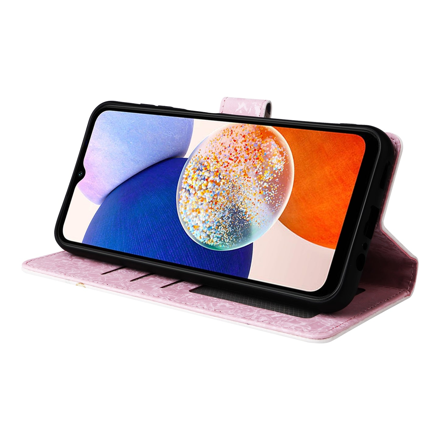 Samsung Galaxy A15 5G Luxury Bronzing Leather Case - Floral RFID Wallet Cover with Stand & Card Slots