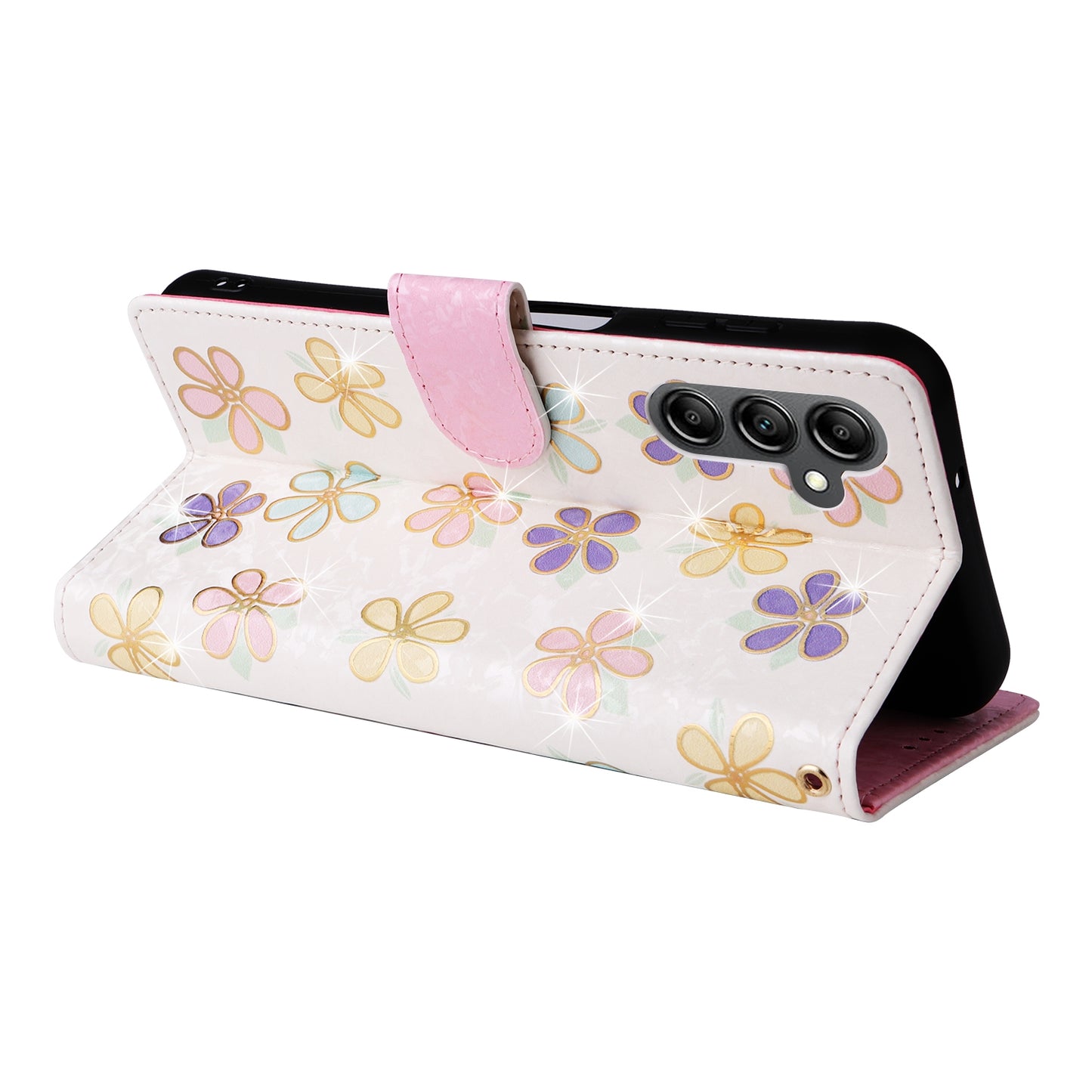 Samsung Galaxy A15 5G Luxury Bronzing Leather Case - Floral RFID Wallet Cover with Stand & Card Slots