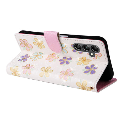 Samsung Galaxy A15 5G Luxury Bronzing Leather Case - Floral RFID Wallet Cover with Stand & Card Slots