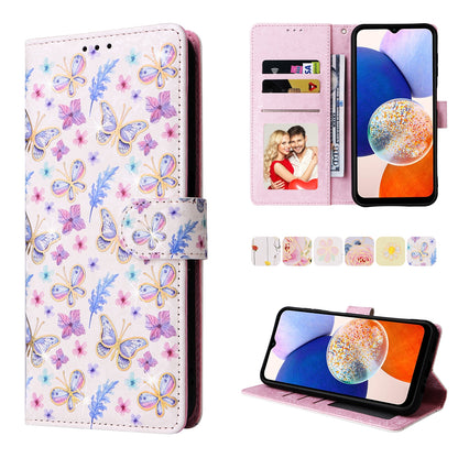 Samsung Galaxy A15 5G Luxury Bronzing Leather Case - Floral RFID Wallet Cover with Stand & Card Slots