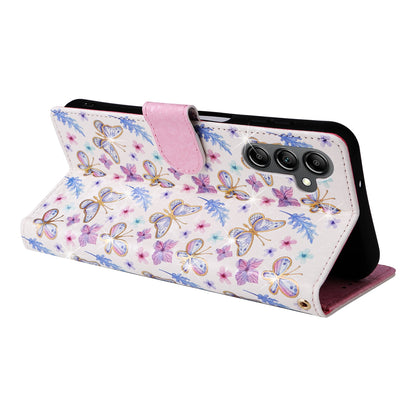 Samsung Galaxy A15 5G Luxury Bronzing Leather Case - Floral RFID Wallet Cover with Stand & Card Slots