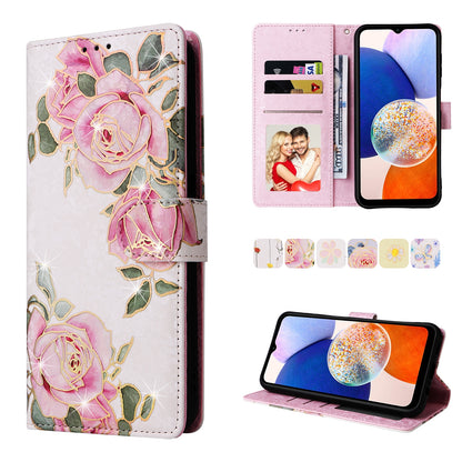 Samsung Galaxy A15 5G Luxury Bronzing Leather Case - Floral RFID Wallet Cover with Stand & Card Slots