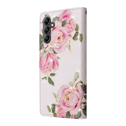 Samsung Galaxy A15 5G Luxury Bronzing Leather Case - Floral RFID Wallet Cover with Stand & Card Slots