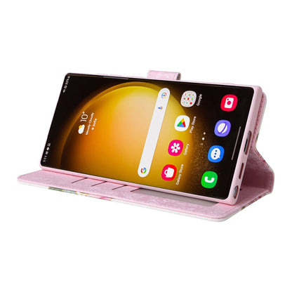 Samsung Galaxy S24 Ultra 5G Luxury Bronzing Leather Case - Floral RFID Wallet Cover with Stand & Card Slots