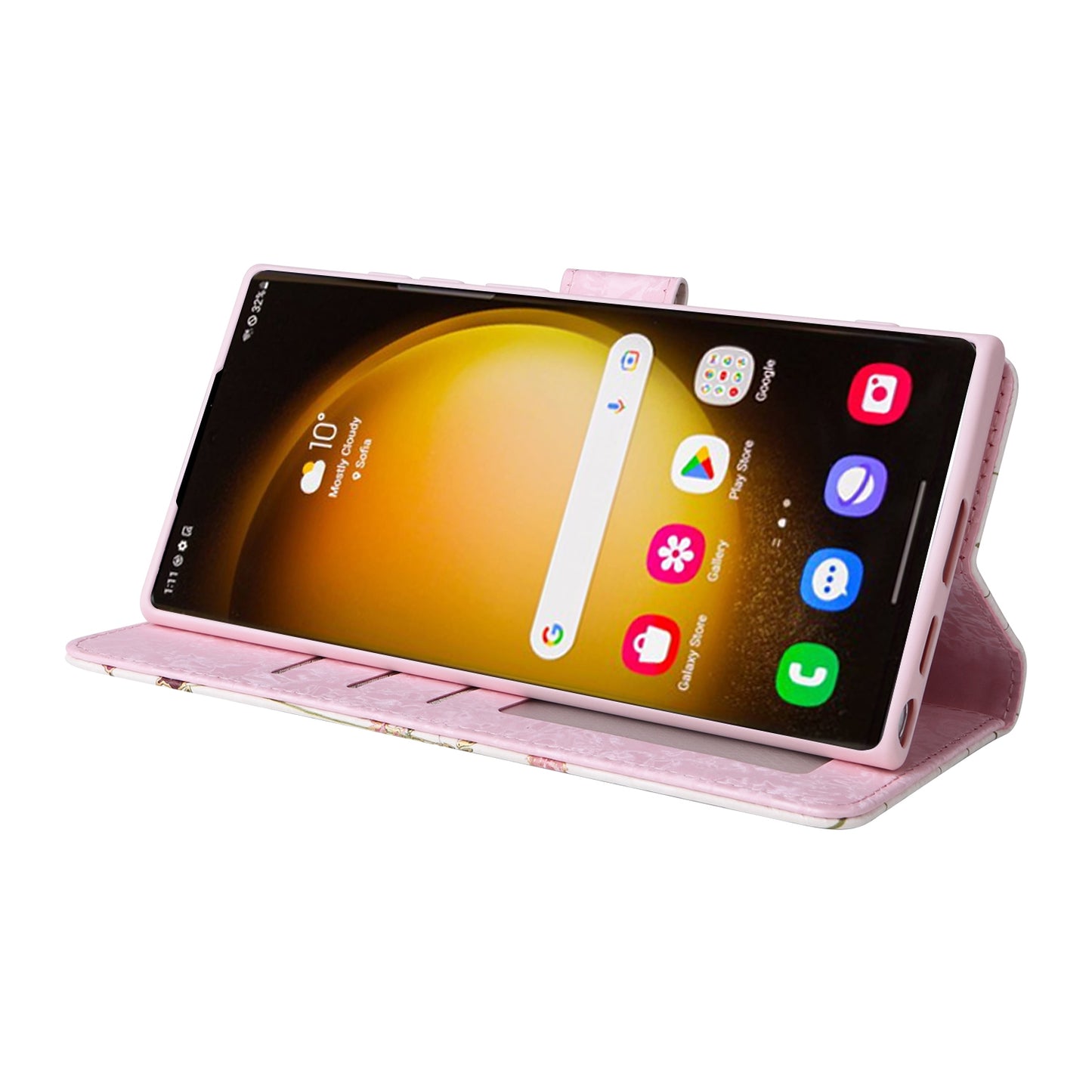 Samsung Galaxy S24 Ultra 5G Luxury Bronzing Leather Case - Floral RFID Wallet Cover with Stand & Card Slots