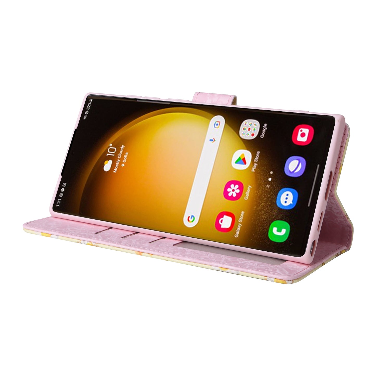 Samsung Galaxy S24 Ultra 5G Luxury Bronzing Leather Case - Floral RFID Wallet Cover with Stand & Card Slots