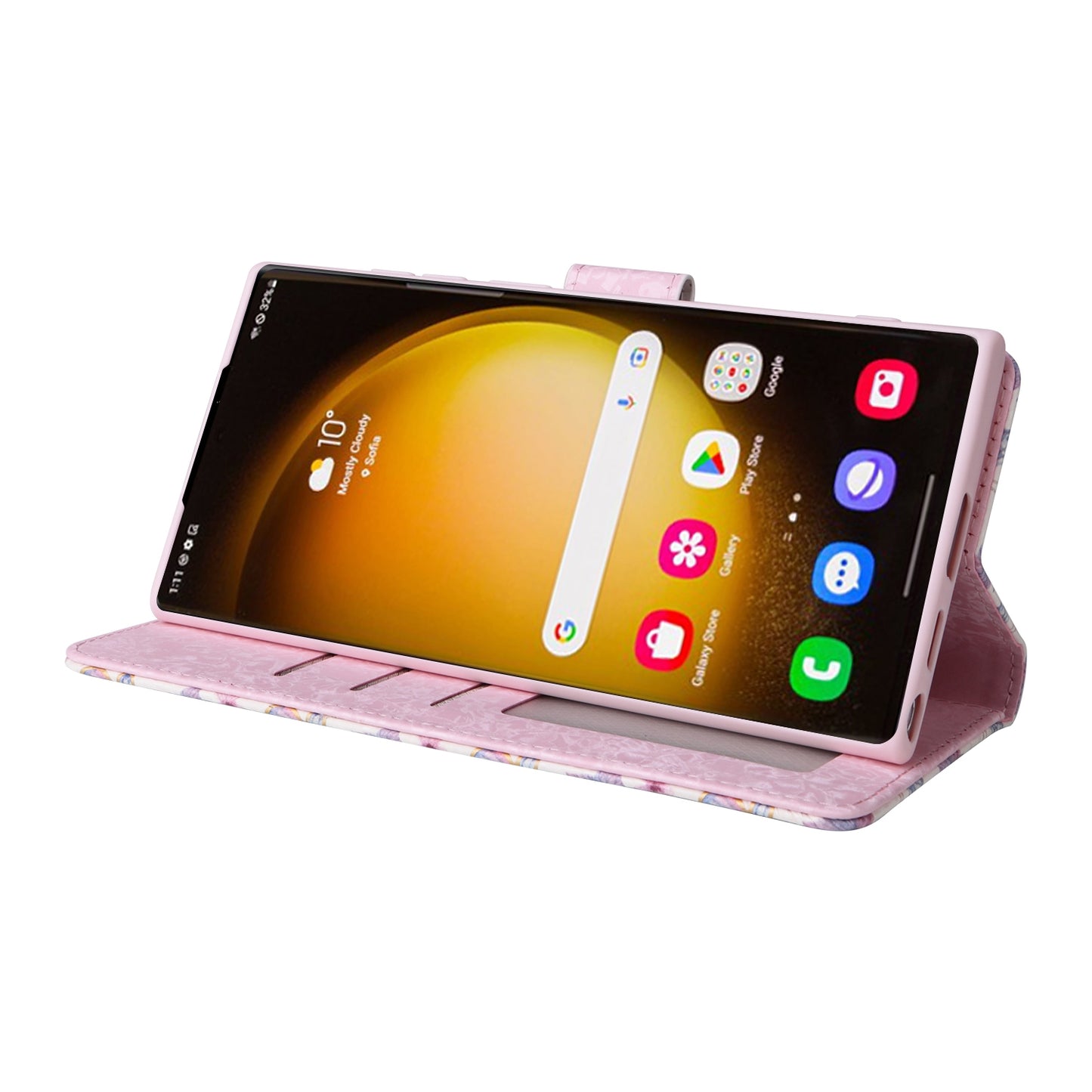 Samsung Galaxy S24 Ultra 5G Luxury Bronzing Leather Case - Floral RFID Wallet Cover with Stand & Card Slots