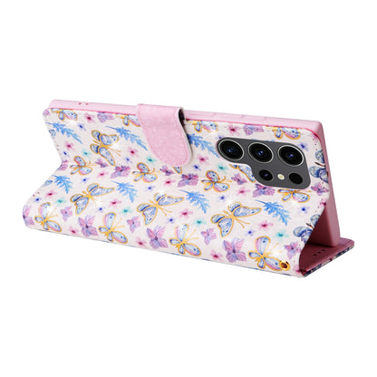 Samsung Galaxy S24 Ultra 5G Luxury Bronzing Leather Case - Floral RFID Wallet Cover with Stand & Card Slots