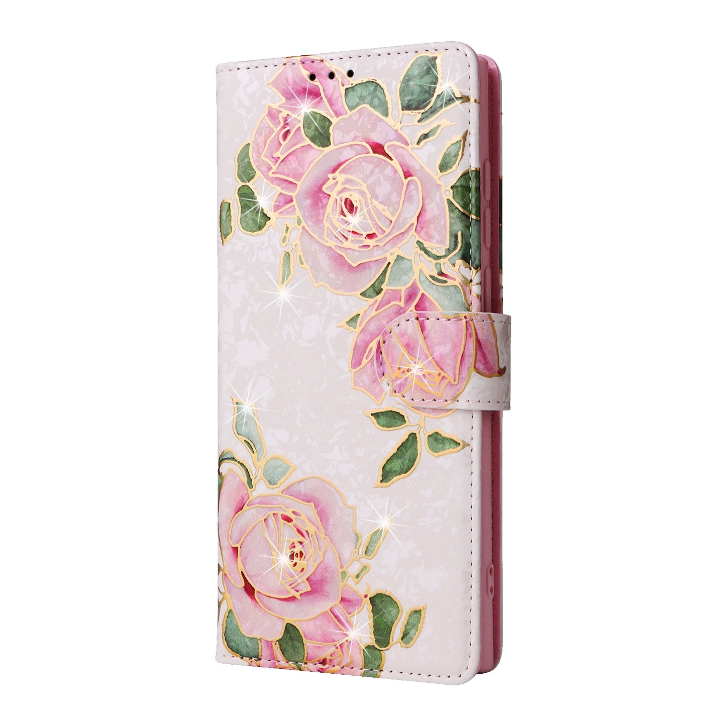 Samsung Galaxy S24 Ultra 5G Luxury Bronzing Leather Case - Floral RFID Wallet Cover with Stand & Card Slots