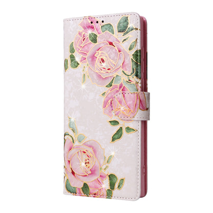 Samsung Galaxy S24 Ultra 5G Luxury Bronzing Leather Case - Floral RFID Wallet Cover with Stand & Card Slots