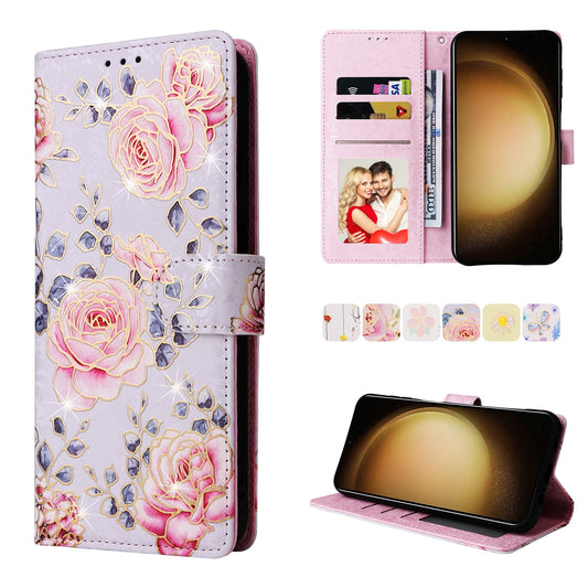 Samsung Galaxy S24+ 5G Luxury Bronzing Leather Case - Floral RFID Wallet Cover with Stand & Card Slots