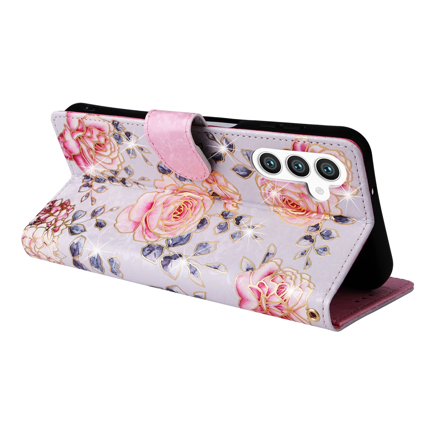 Samsung Galaxy S24+ 5G Luxury Bronzing Leather Case - Floral RFID Wallet Cover with Stand & Card Slots