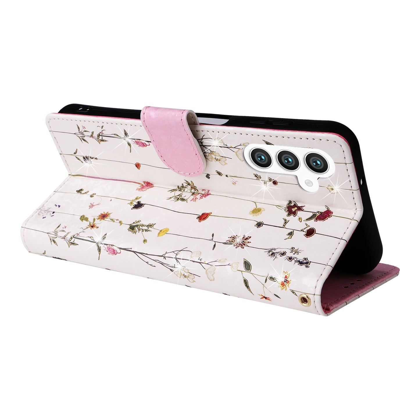 Samsung Galaxy S24+ 5G Luxury Bronzing Leather Case - Floral RFID Wallet Cover with Stand & Card Slots