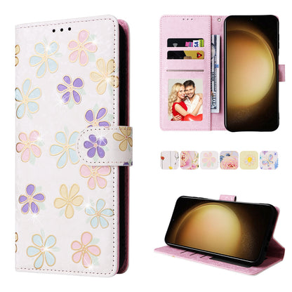 Samsung Galaxy S24+ 5G Luxury Bronzing Leather Case - Floral RFID Wallet Cover with Stand & Card Slots