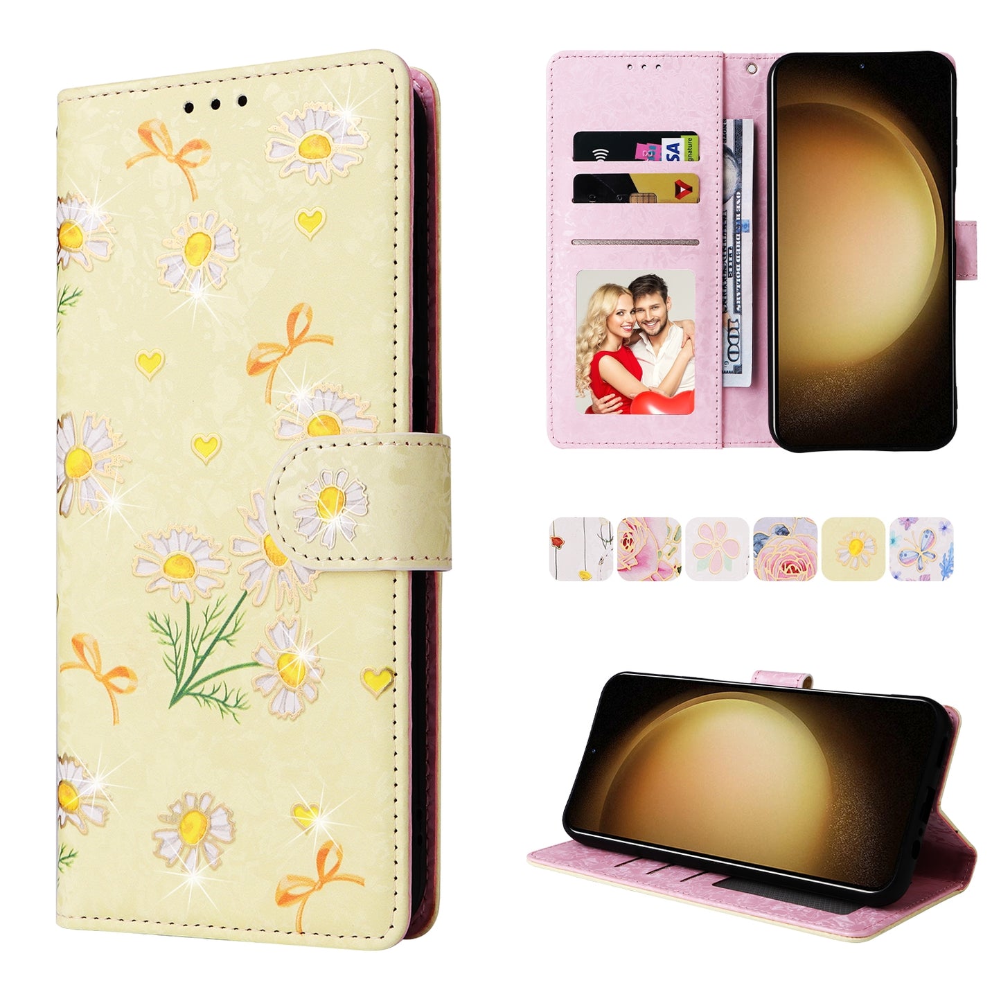 Samsung Galaxy S24+ 5G Luxury Bronzing Leather Case - Floral RFID Wallet Cover with Stand & Card Slots