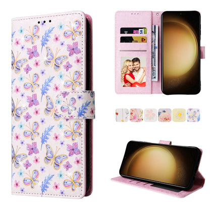 Samsung Galaxy S24+ 5G Luxury Bronzing Leather Case - Floral RFID Wallet Cover with Stand & Card Slots