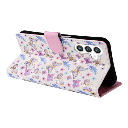 Samsung Galaxy S24+ 5G Luxury Bronzing Leather Case - Floral RFID Wallet Cover with Stand & Card Slots