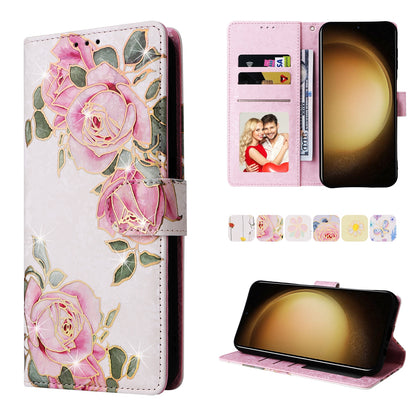Samsung Galaxy S24+ 5G Luxury Bronzing Leather Case - Floral RFID Wallet Cover with Stand & Card Slots