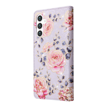 Samsung Galaxy S24 5G Luxury Bronzing Leather Case - Floral RFID Wallet Cover with Stand & Card Slots