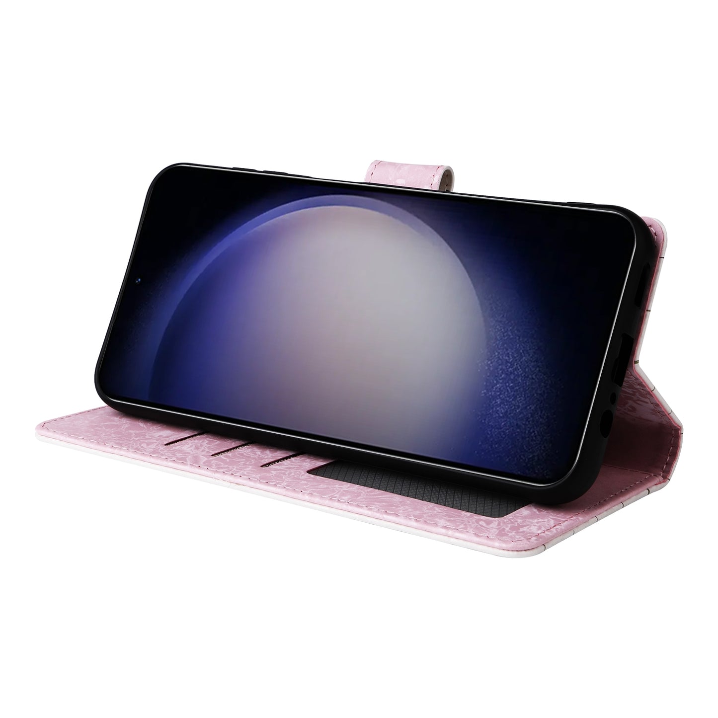 Samsung Galaxy S24 5G Luxury Bronzing Leather Case - Floral RFID Wallet Cover with Stand & Card Slots