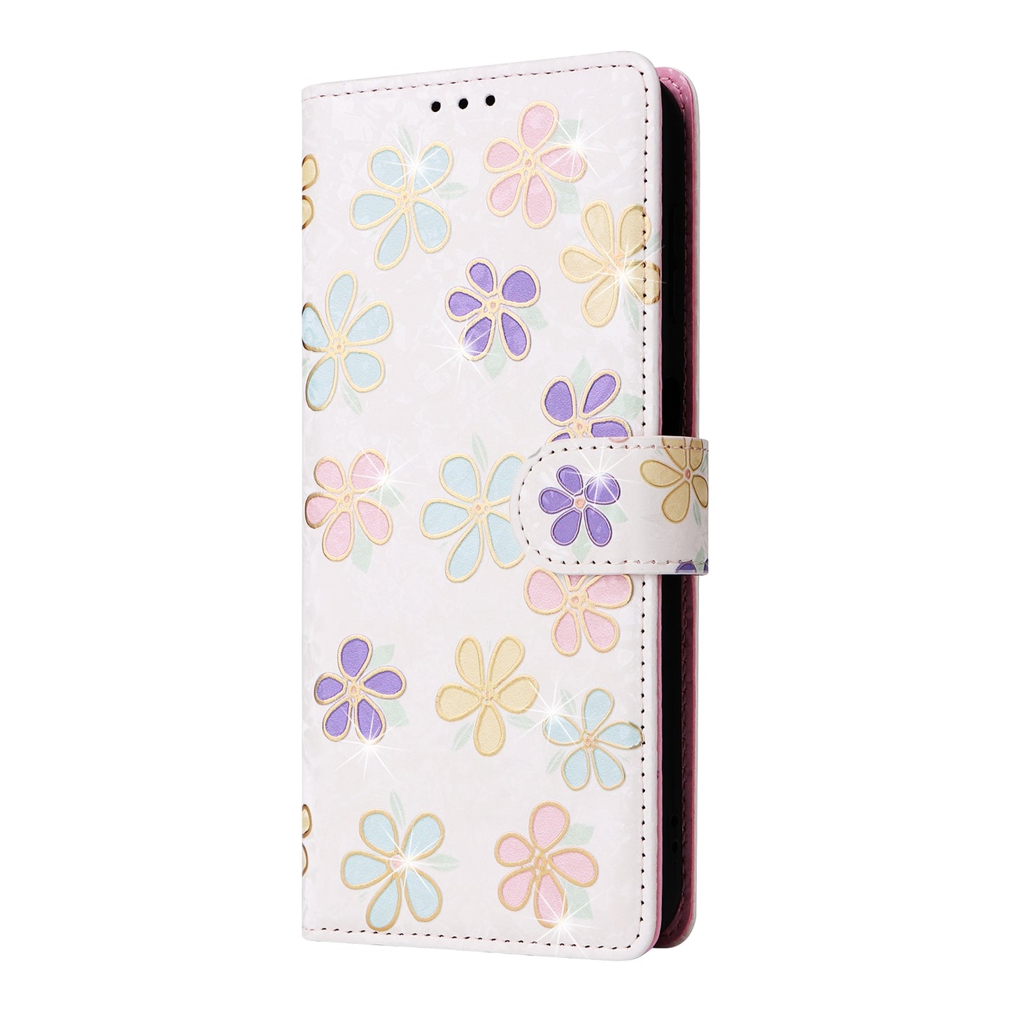 Samsung Galaxy S24 5G Luxury Bronzing Leather Case - Floral RFID Wallet Cover with Stand & Card Slots