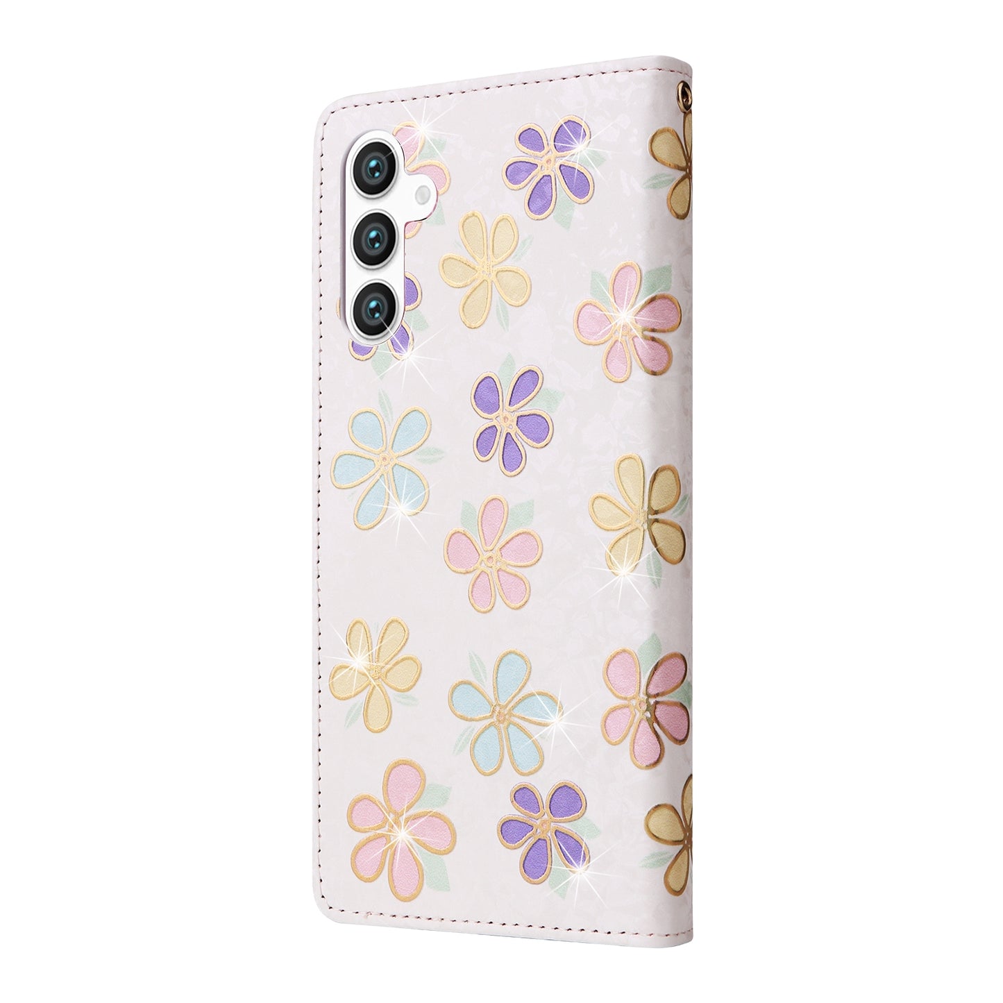 Samsung Galaxy S24 5G Luxury Bronzing Leather Case - Floral RFID Wallet Cover with Stand & Card Slots