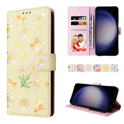 Samsung Galaxy S24 5G Luxury Bronzing Leather Case - Floral RFID Wallet Cover with Stand & Card Slots