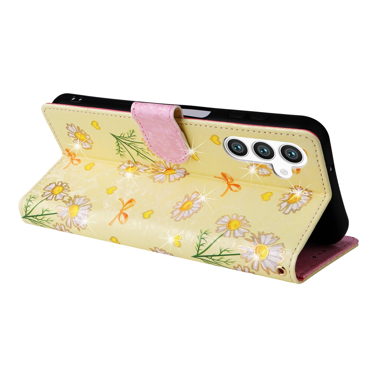 Samsung Galaxy S24 5G Luxury Bronzing Leather Case - Floral RFID Wallet Cover with Stand & Card Slots