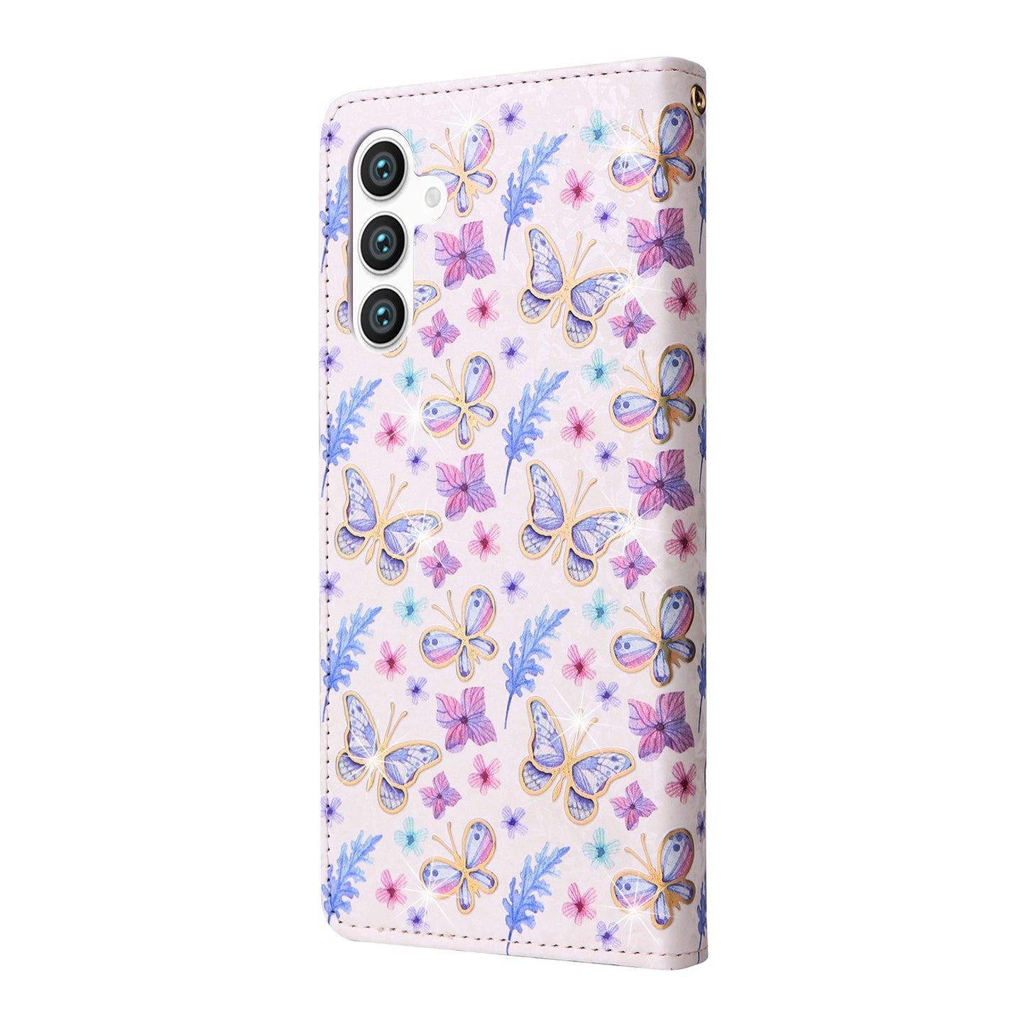 Samsung Galaxy S24 5G Luxury Bronzing Leather Case - Floral RFID Wallet Cover with Stand & Card Slots