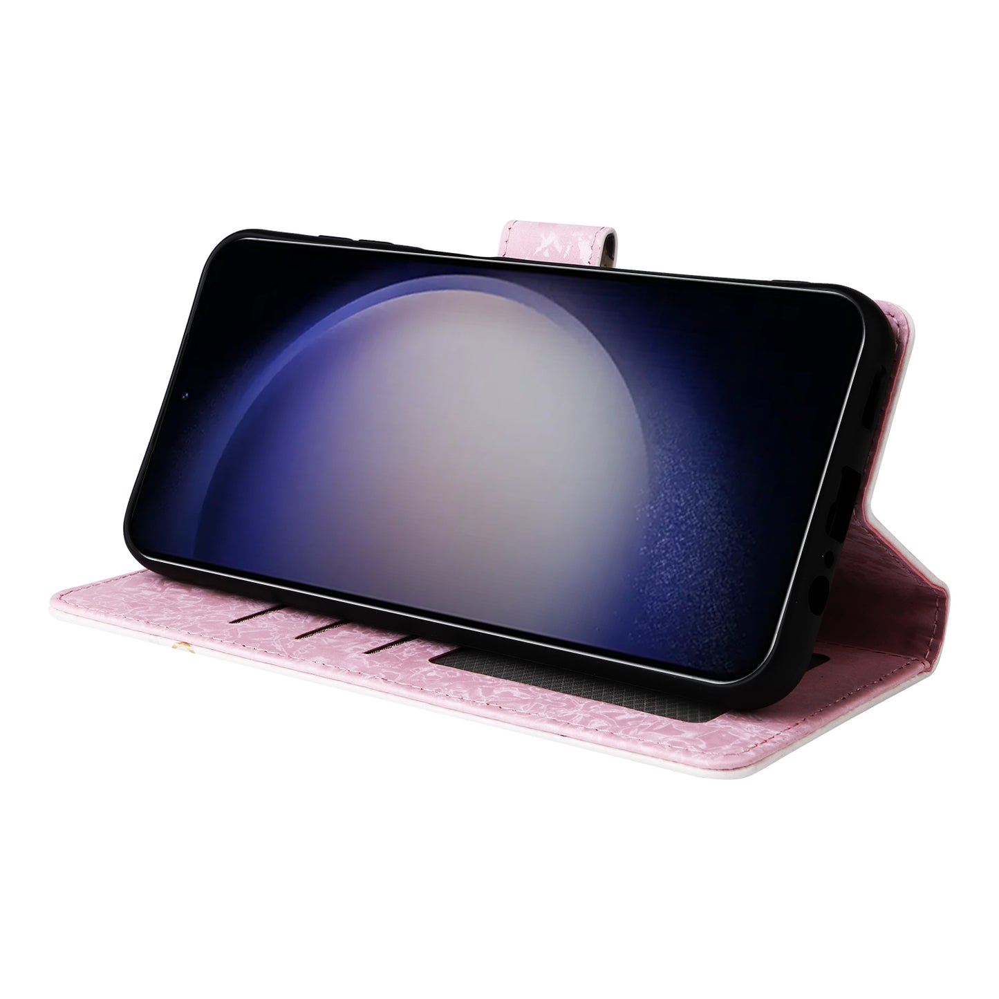 Samsung Galaxy S24 5G Luxury Bronzing Leather Case - Floral RFID Wallet Cover with Stand & Card Slots