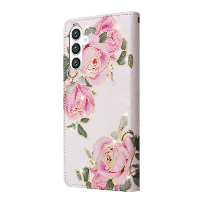 Samsung Galaxy S24 5G Luxury Bronzing Leather Case - Floral RFID Wallet Cover with Stand & Card Slots