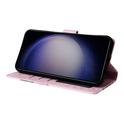Samsung Galaxy S24 5G Luxury Bronzing Leather Case - Floral RFID Wallet Cover with Stand & Card Slots