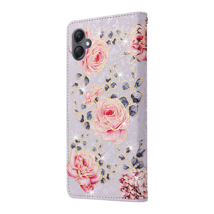 Samsung Galaxy A05 Luxury Bronzing Leather Case - Floral RFID Wallet Cover with Stand & Card Slots