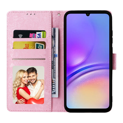 Samsung Galaxy A05 Luxury Bronzing Leather Case - Floral RFID Wallet Cover with Stand & Card Slots