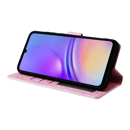 Samsung Galaxy A05 Luxury Bronzing Leather Case - Floral RFID Wallet Cover with Stand & Card Slots