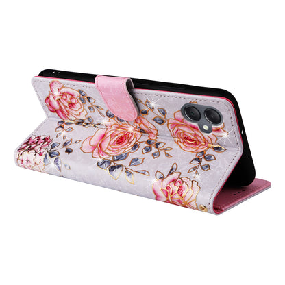 Samsung Galaxy A05 Luxury Bronzing Leather Case - Floral RFID Wallet Cover with Stand & Card Slots